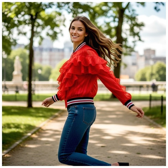 Casting Women’s Ruffled Jacket. Red, White, Blue, Silver. Size M-L - Picture 6 of 9